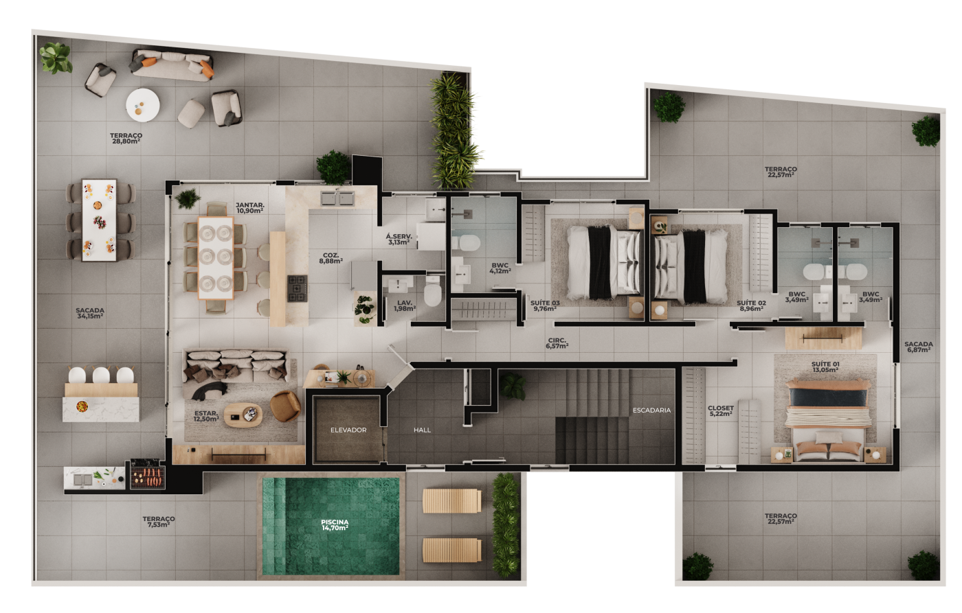 Apartamento à venda com 3 quartos, 177m² - Foto 8