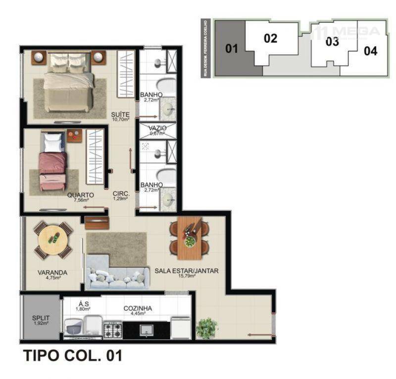 Apartamento à venda com 2 quartos, 62m² - Foto 1