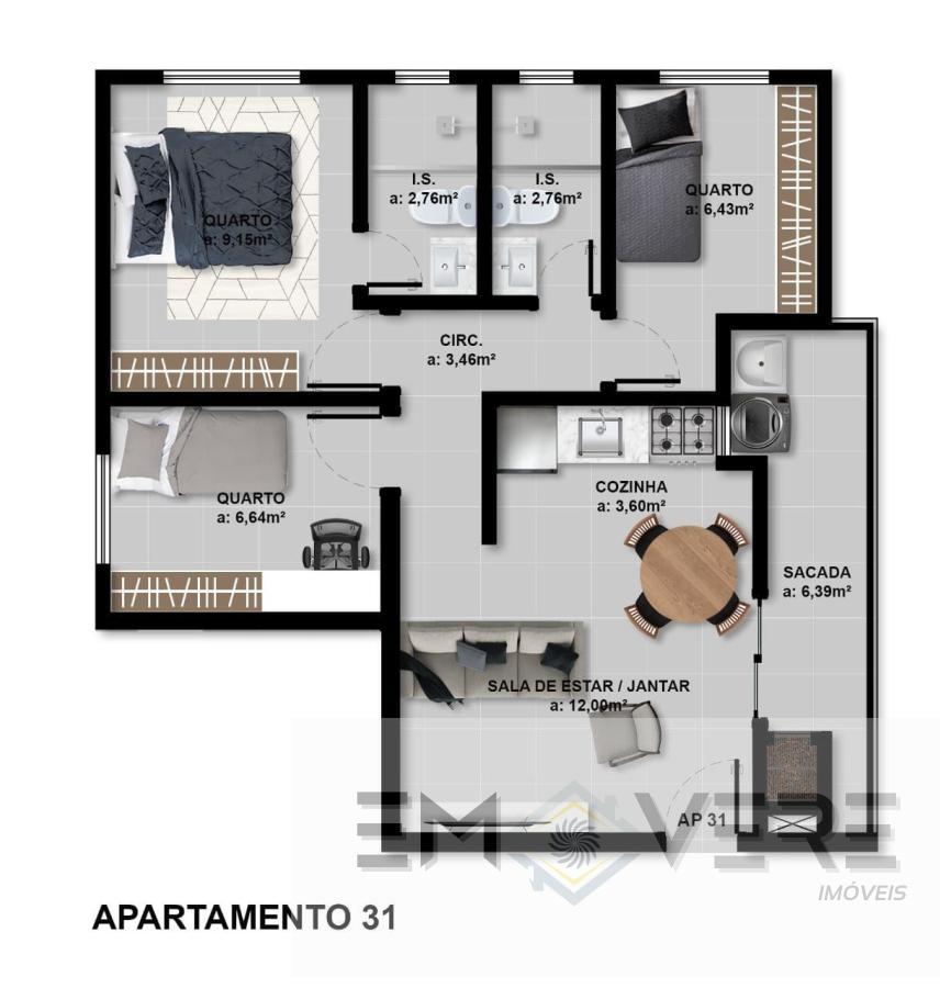 Apartamento à venda com 3 quartos, 62m² - Foto 2