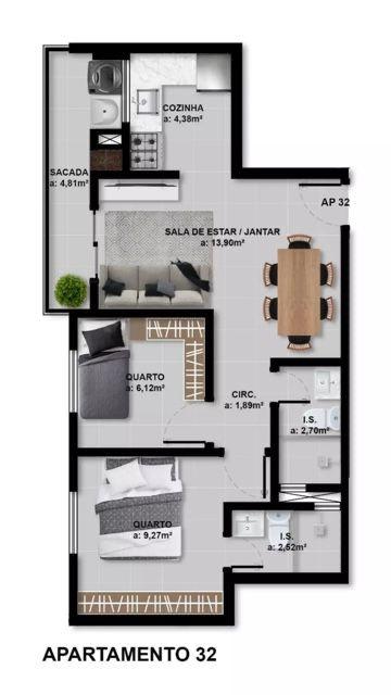 Apartamento à venda com 2 quartos, 54m² - Foto 2